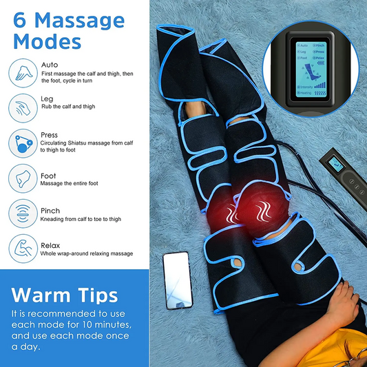 2025 New Leg Air Compression Massager for Foot and Calf Thigh Circulation 6 Modes 3 Intensities USB Version with Bag